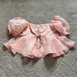 NWOT Mable Babydoll Puff Sleeve Top Babydoll Preppy Coquette Tea Party Sz M
